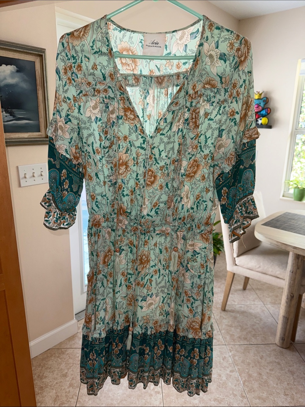 Avia Mint and Teal Floral Tiered Midi Dress